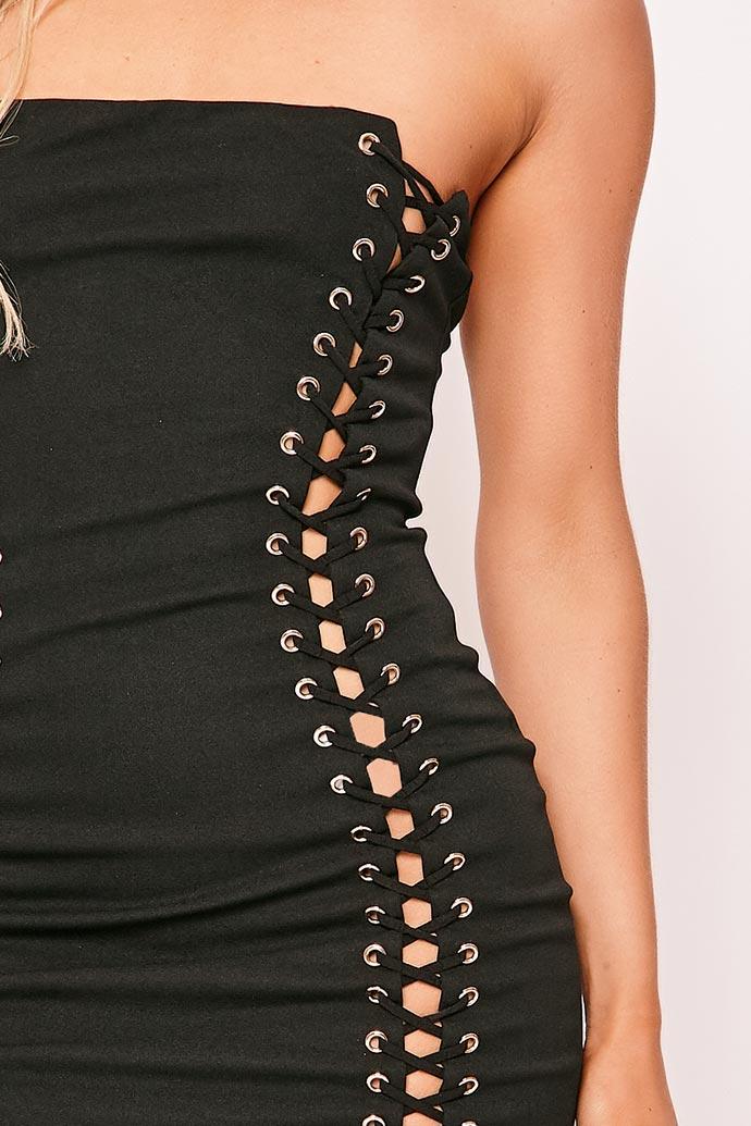 max morgan corset midi dress Morgan - Black Strapless Lace Up Dress