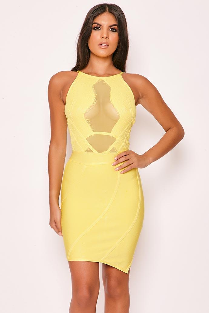 Santiago - Yellow & Mesh Bandage Dress | Miss G Couture Santiago - Yellow & Mesh Bandage Dress | Miss G Couture