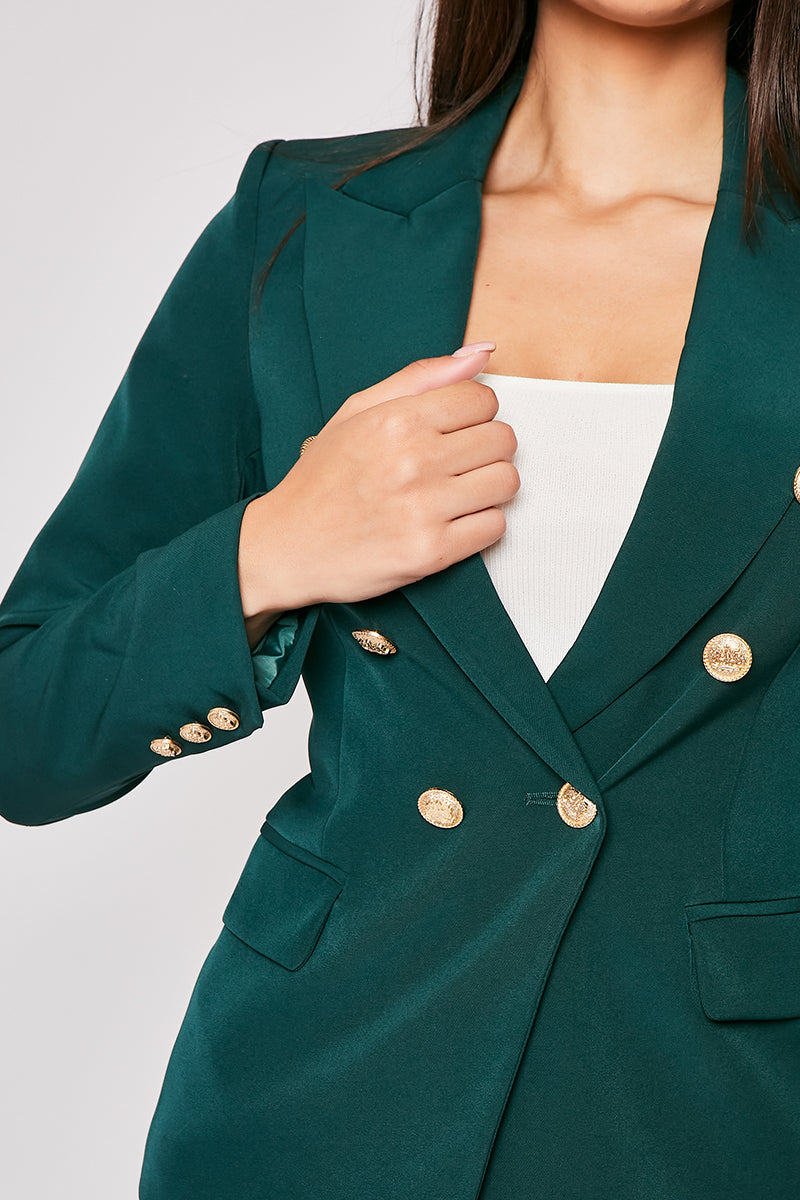 Rafal - Dark Green Gold Button Double Breast Blazer