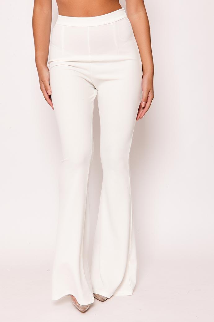 Lucy - White High Waisted Kick Flare Trousers