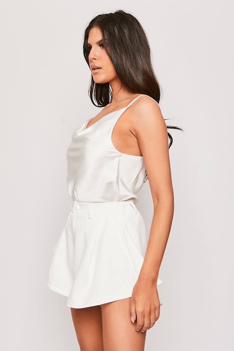 Colleen - White Satin Cowl Neck Cami Top