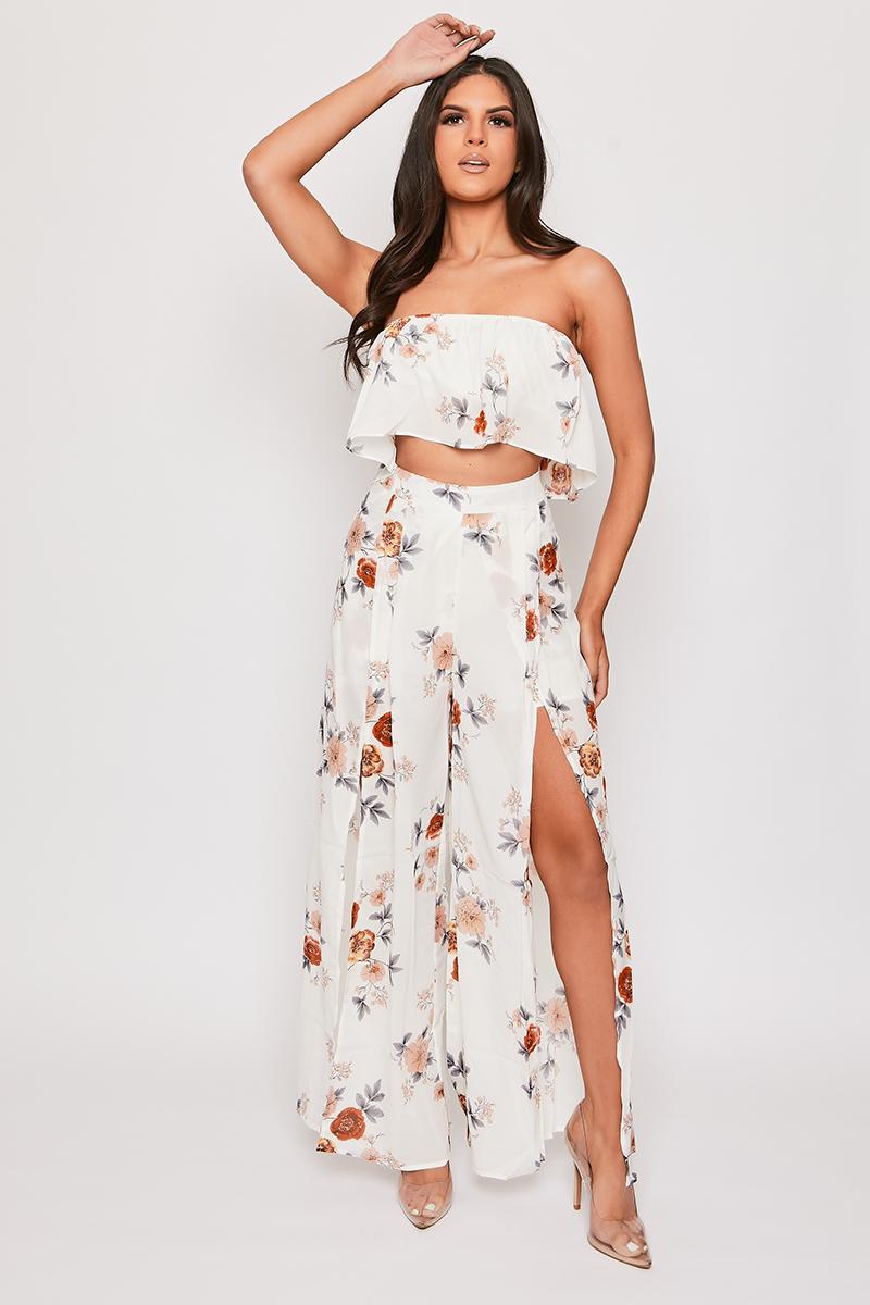 Sanchez - Printed Off Shoulder Top & Leg Slit Palazzo Set