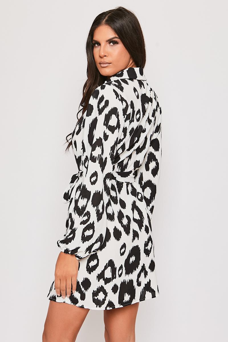 Kiely - White & Black Printed Belted Shirt Dress