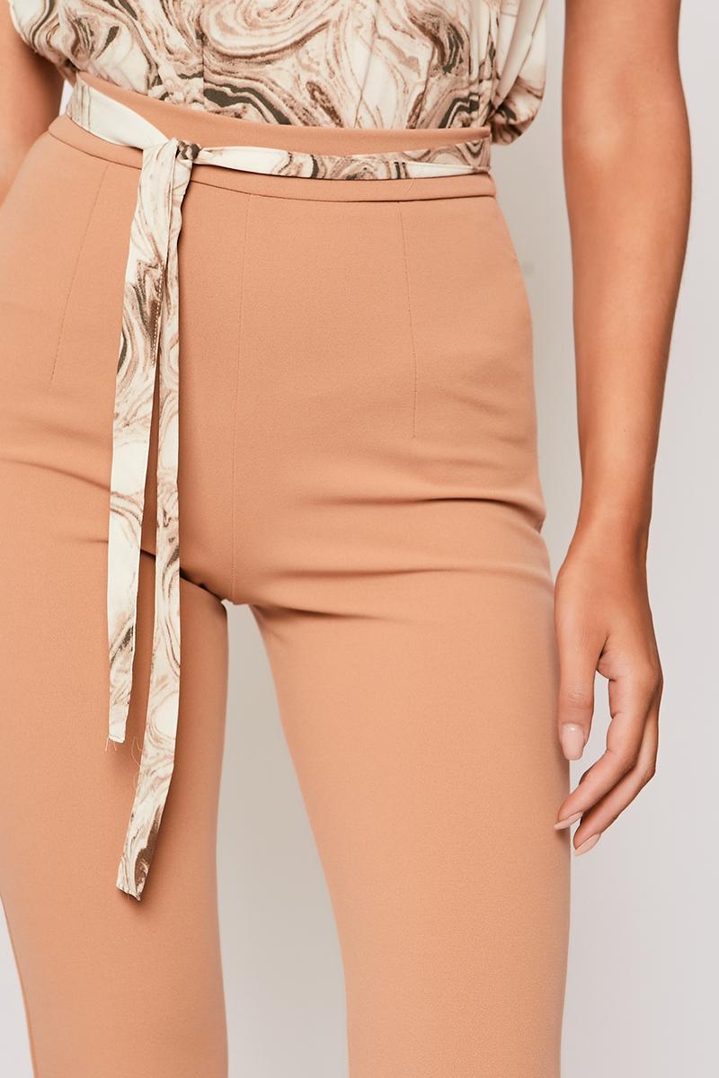 Lucy - Nude High Waisted Kick Flare Trousers