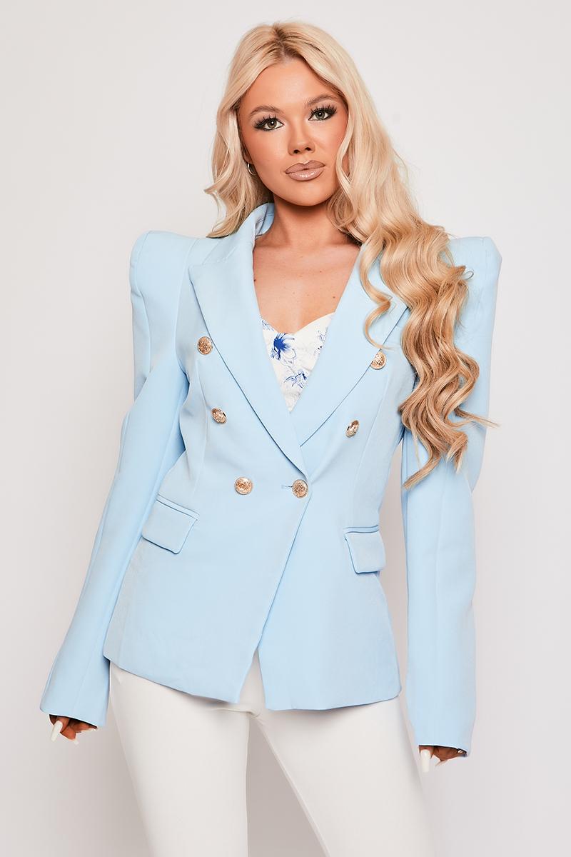 Savannah - Baby Blue Gold Button Puff Sleeve Blazer