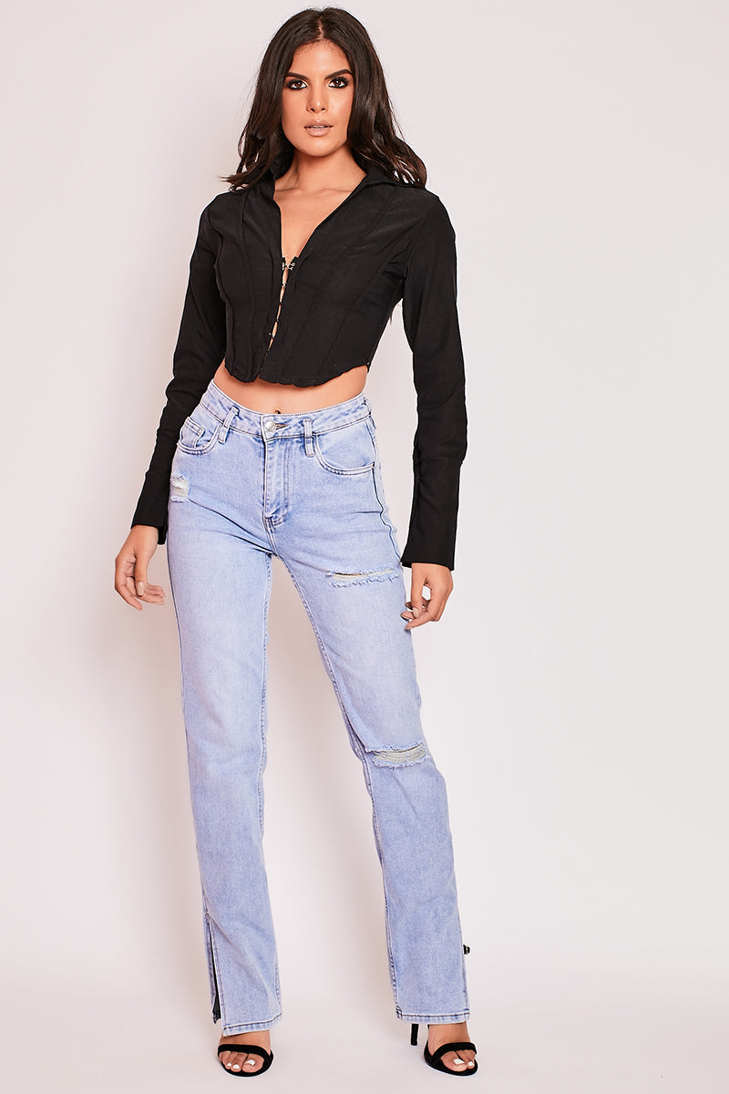 Annie - Black Fitted Cropped Shirt