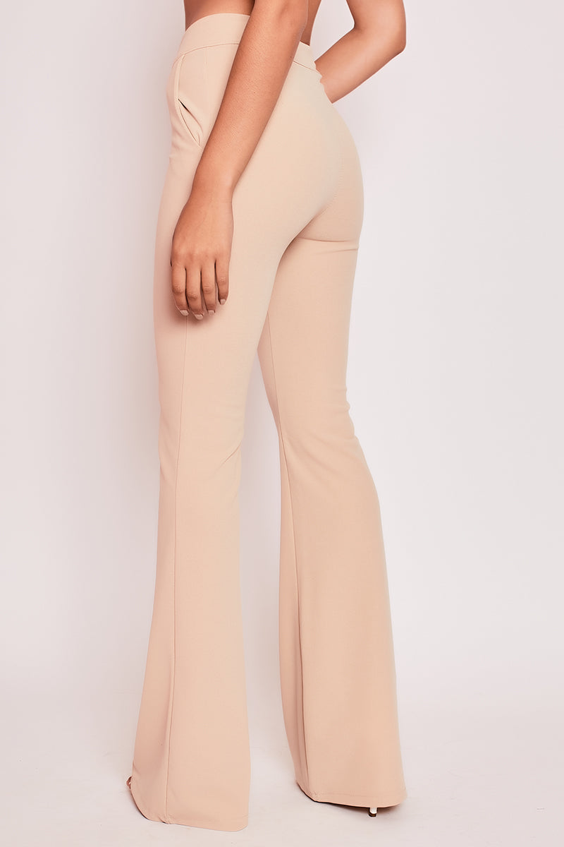 Tanya - Nude Tailored Bell Bottom Trousers
