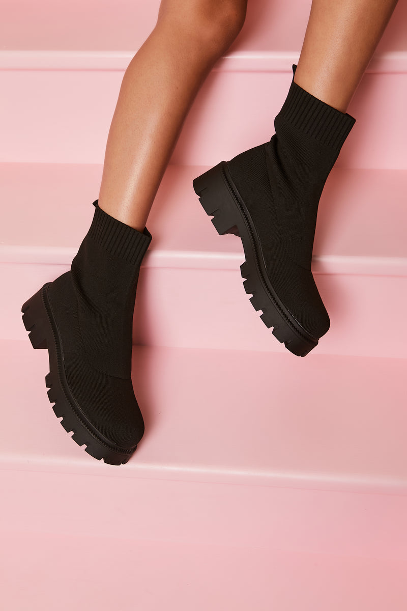 Winnie Black Chunky Sock Ankle Boots – Miss G Couture
