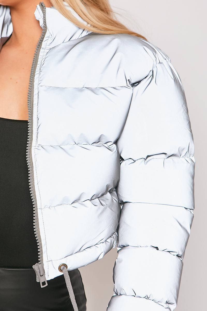 Misa - Silver Grey Cropped Puffer Jacket