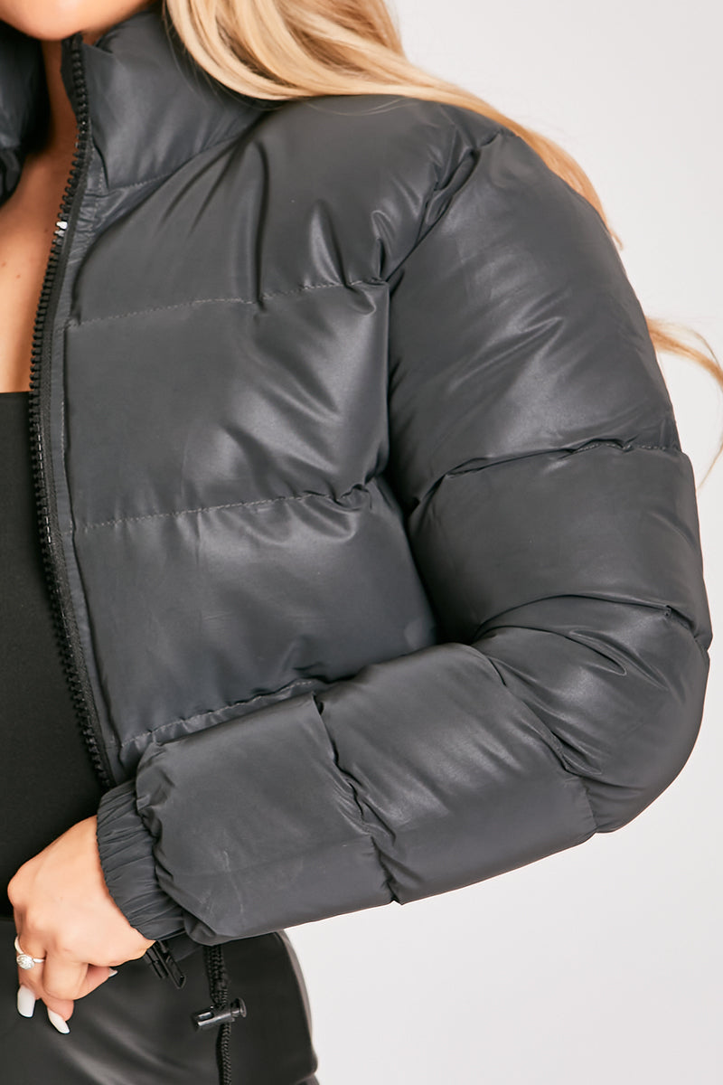 Misa - Black Refective Cropped Puffer Jacket