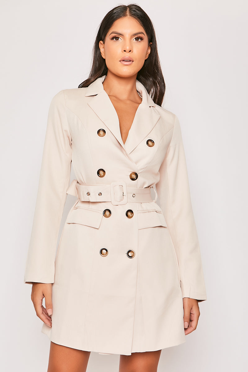 Clancy - Beige Double Breasted Belted Blazer Dress