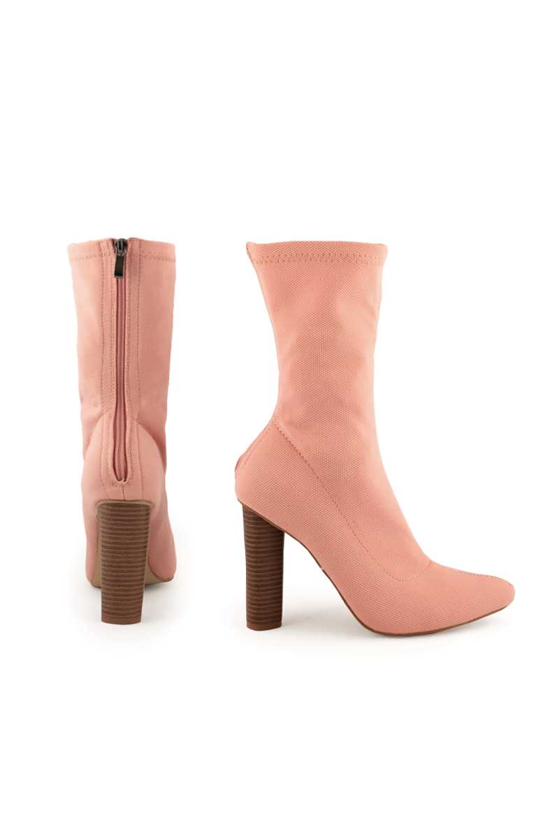 Zuly - Pink Knit Stretch Ankle Boots
