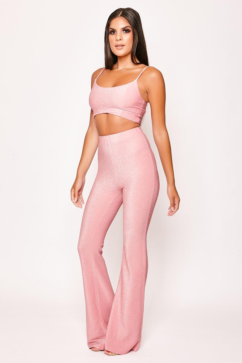 Haley - Pink Lurex Glitter Crop Two Piece Set