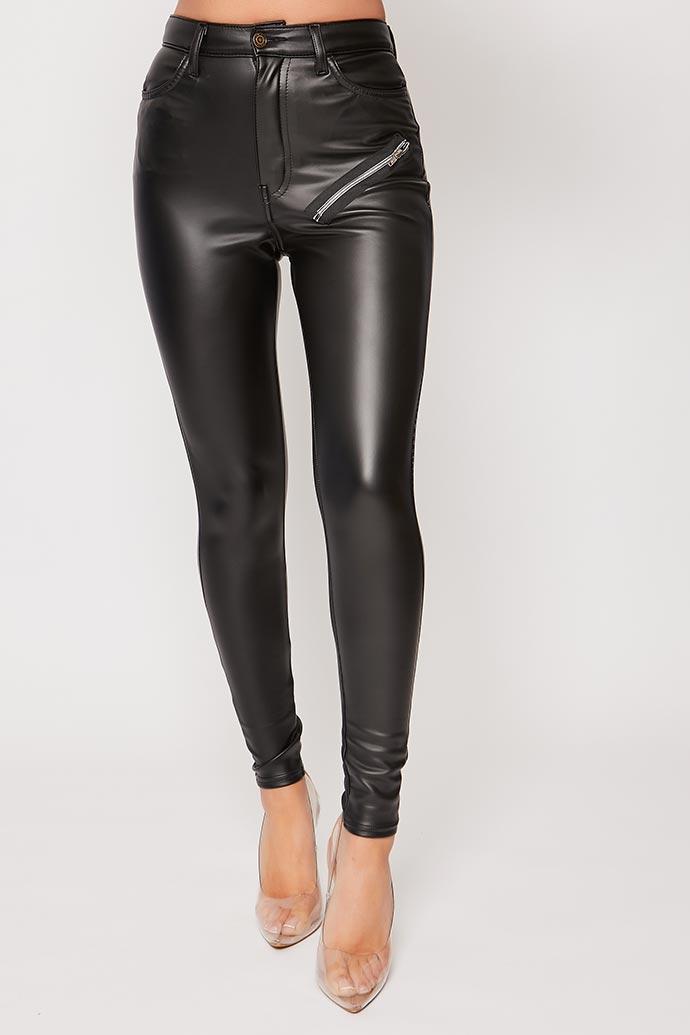 Beth - High Waisted PU Zip Skinny Trousers 