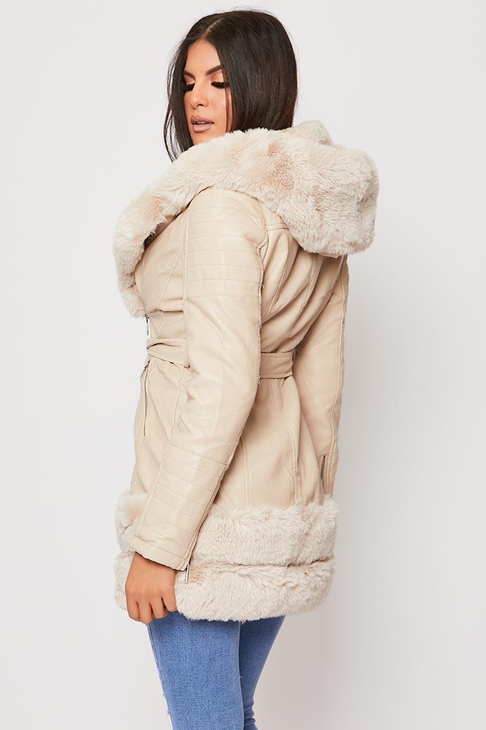 Faux Leather Jacket Womens Cream Faux Fur Coat Faux Leather Faux