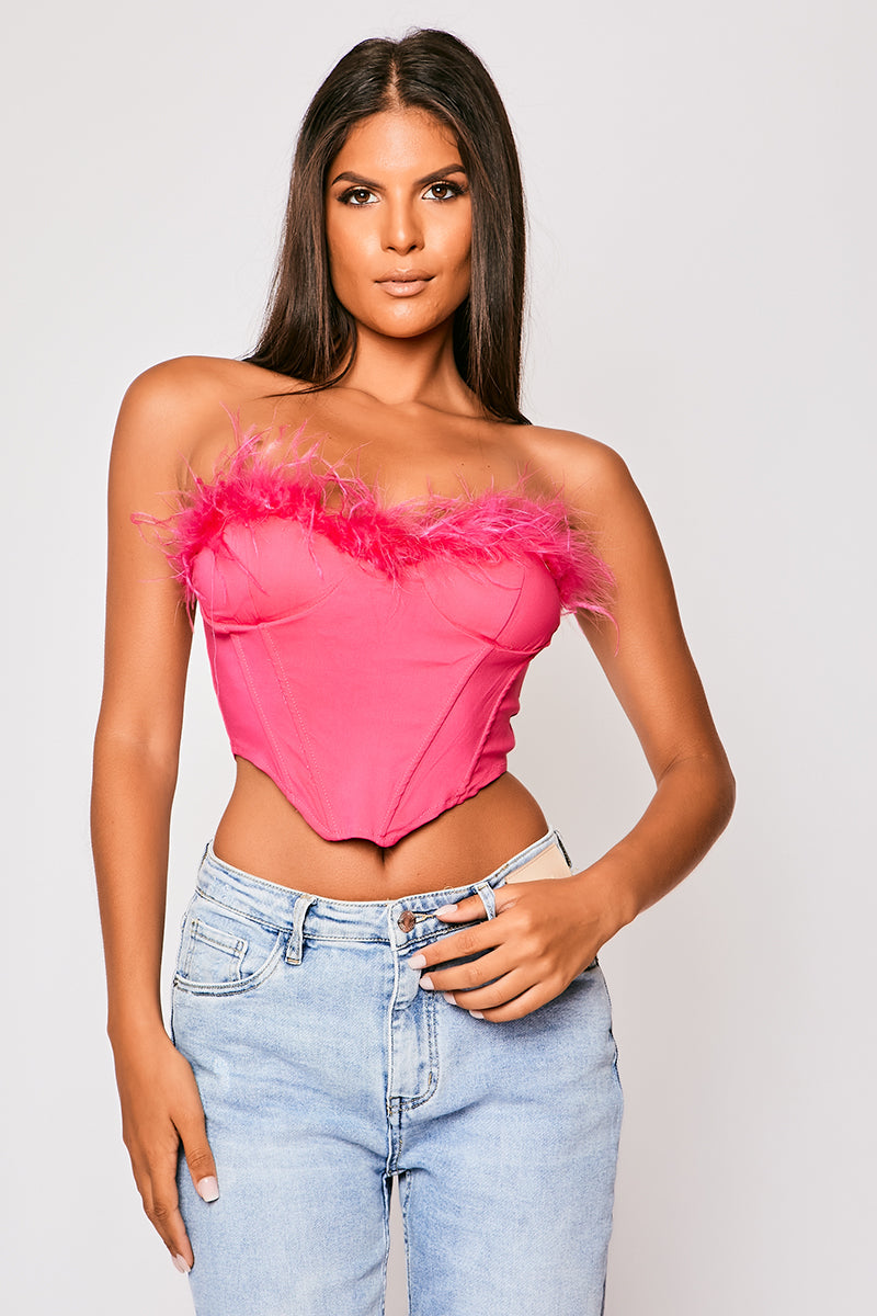 Sophie - Hot Pink Feather Trim Top