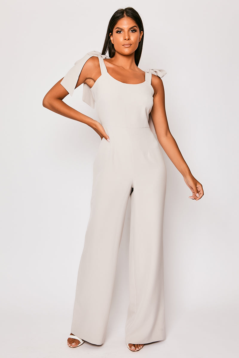 Madellyn - Grey Tie Up Shoulder Palazzo Jumpsuit
