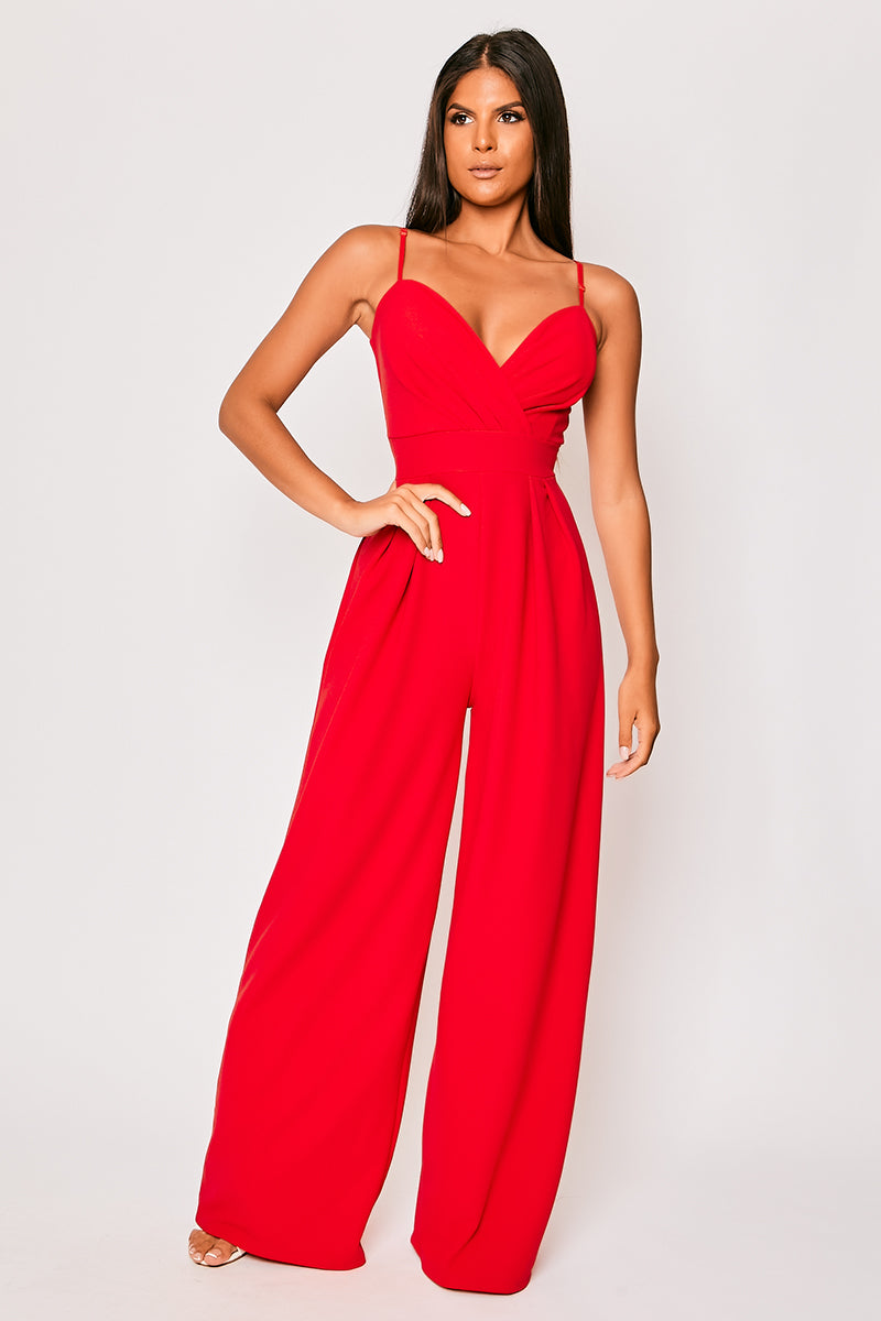 Apricot - Red Tailored Sweetheart Jumpsuit Jumpsuits