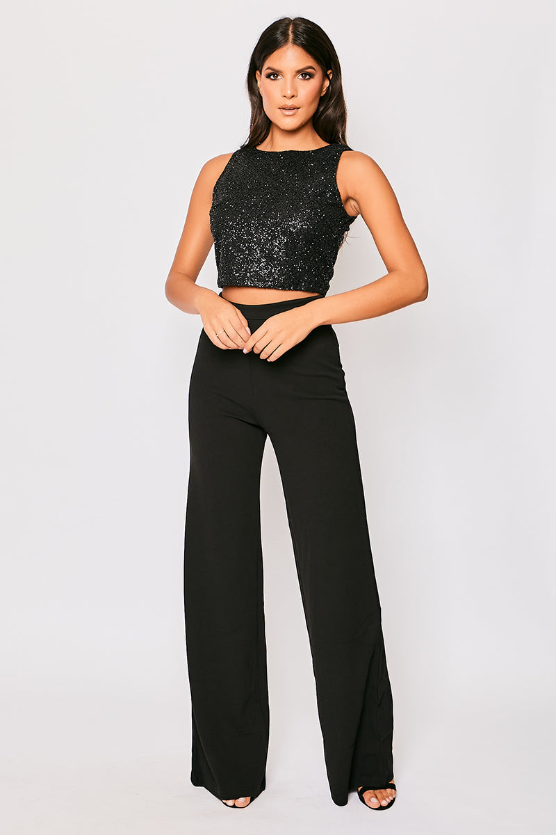 Sutton - Black High Waisted Wide Leg Trousers