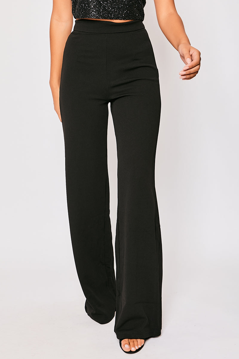 Sutton - Black High Waisted Wide Leg Trousers