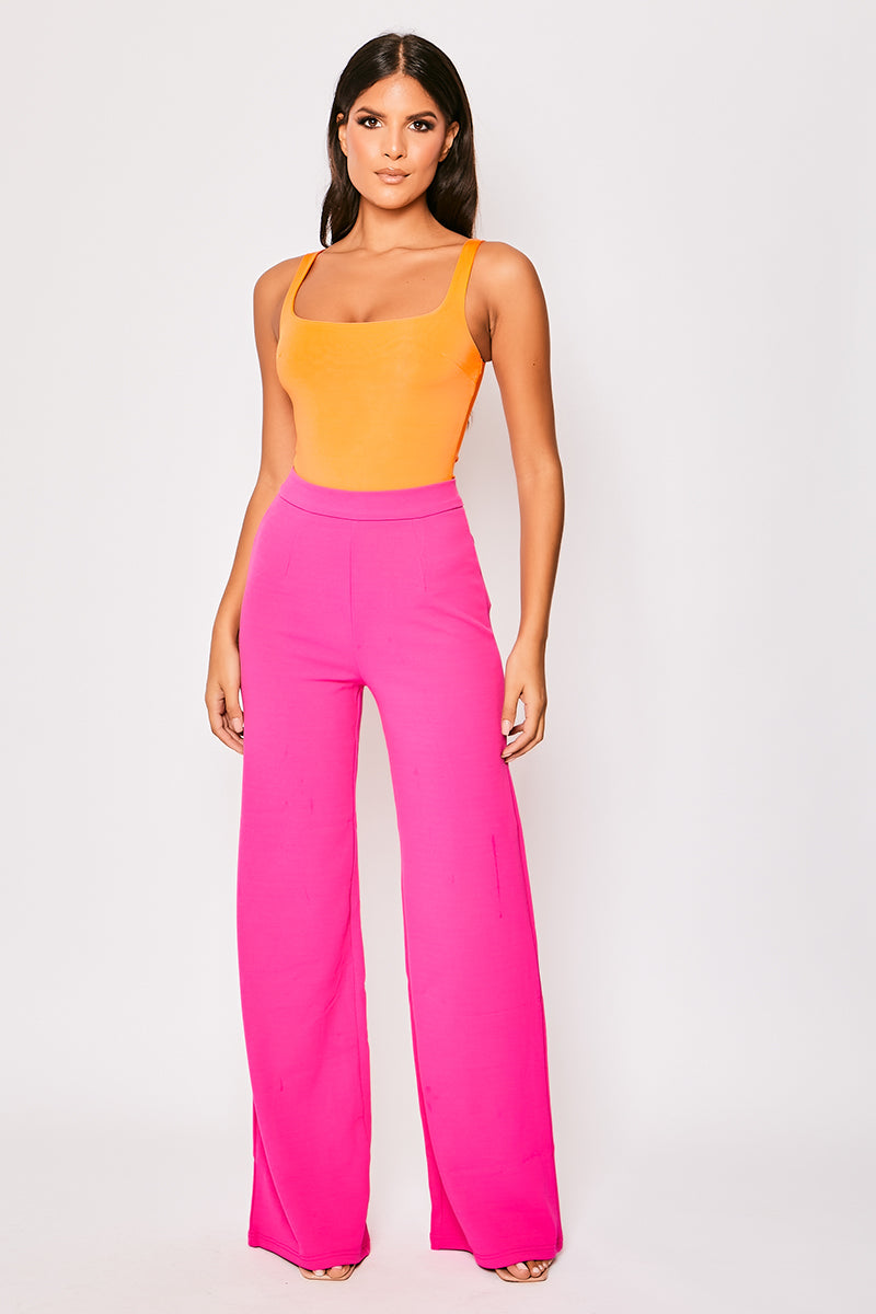 Sutton - Hot Pink High Waisted Wide Leg Trousers