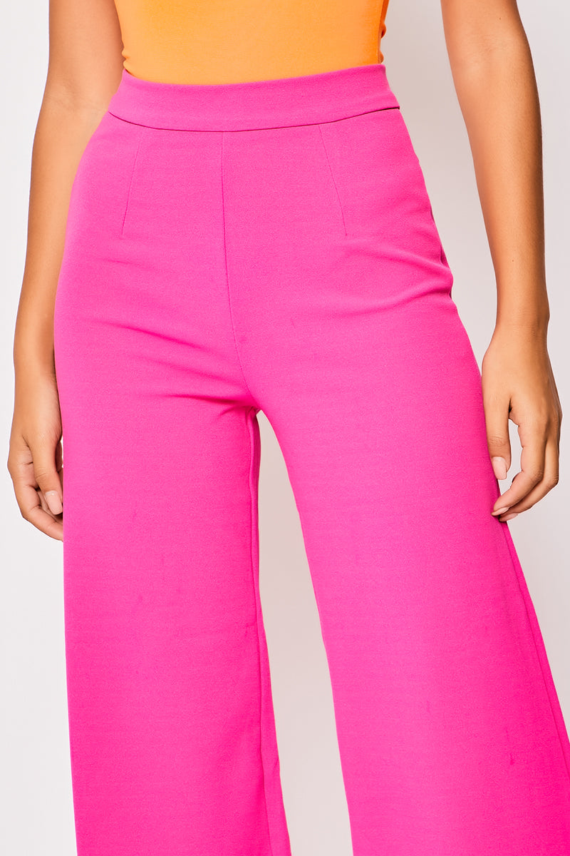 Sutton - Hot Pink High Waisted Wide Leg Trousers