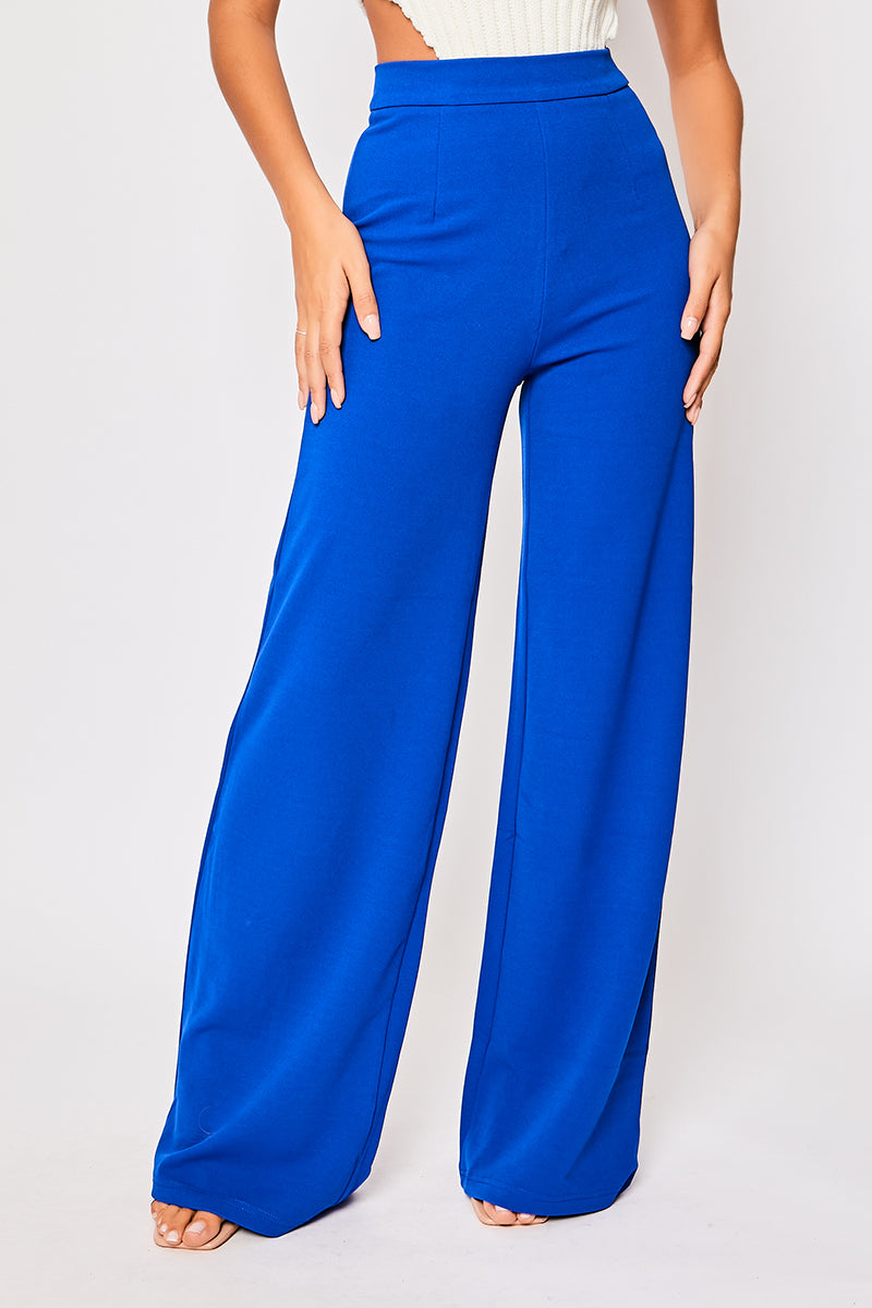 Sutton - Royal Blue High Waisted Wide Leg Trousers