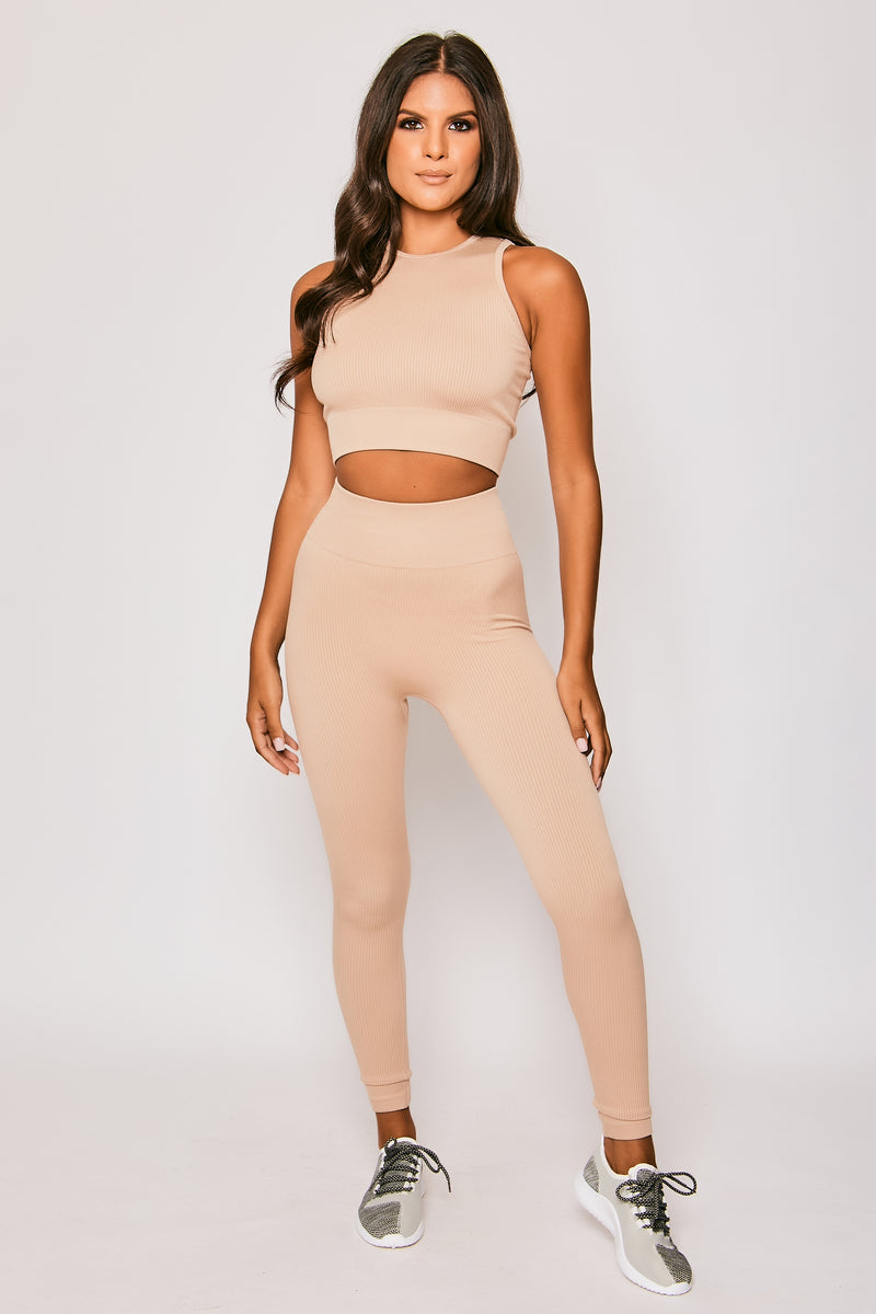 Maisie - Nude Crop Top & Leggings Set