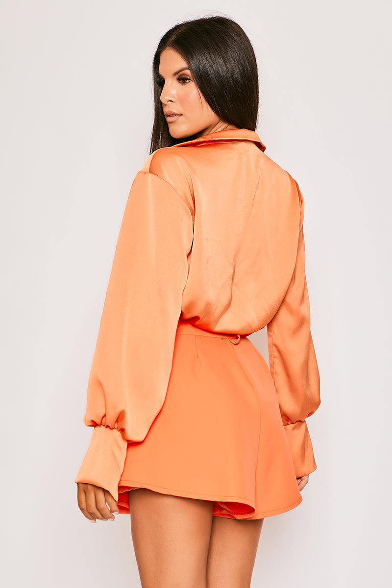 Kamila - Orange Tailored High Waisted Shorts