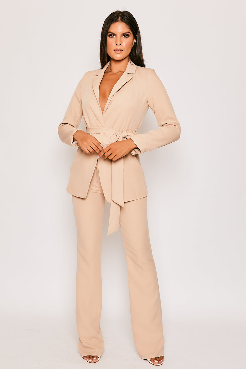 Layala - Nude Belted Blazer & Flared Trouser Set, Race Day Outfits