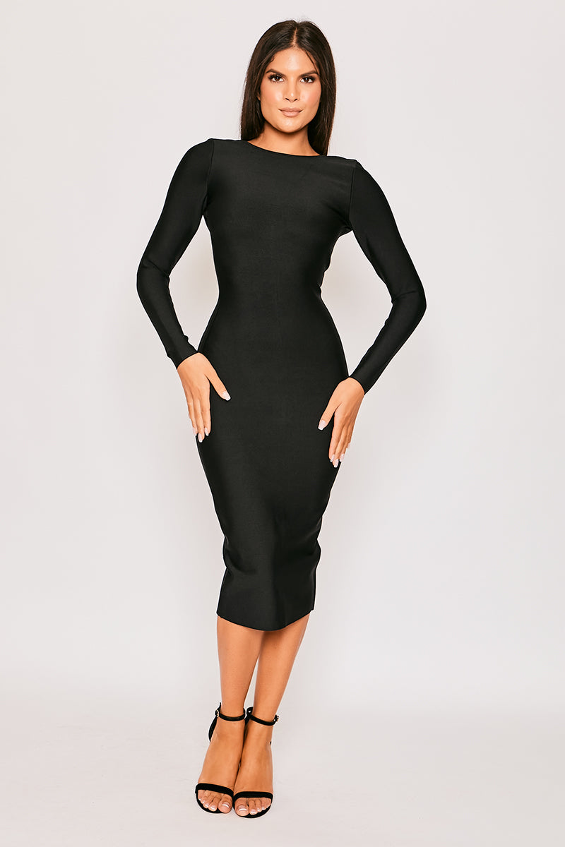 Sylvie - Black Long Sleeve Backless Bandage Dress, Black Bandage Dresses