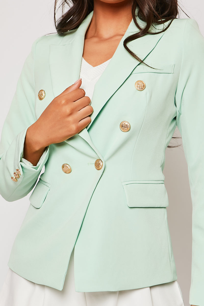 Rafal - Mint Green Gold Button Double Breast Blazer