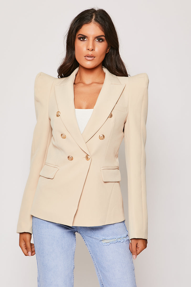 Savannah - Nude Gold Button Puff Sleeve Blazer