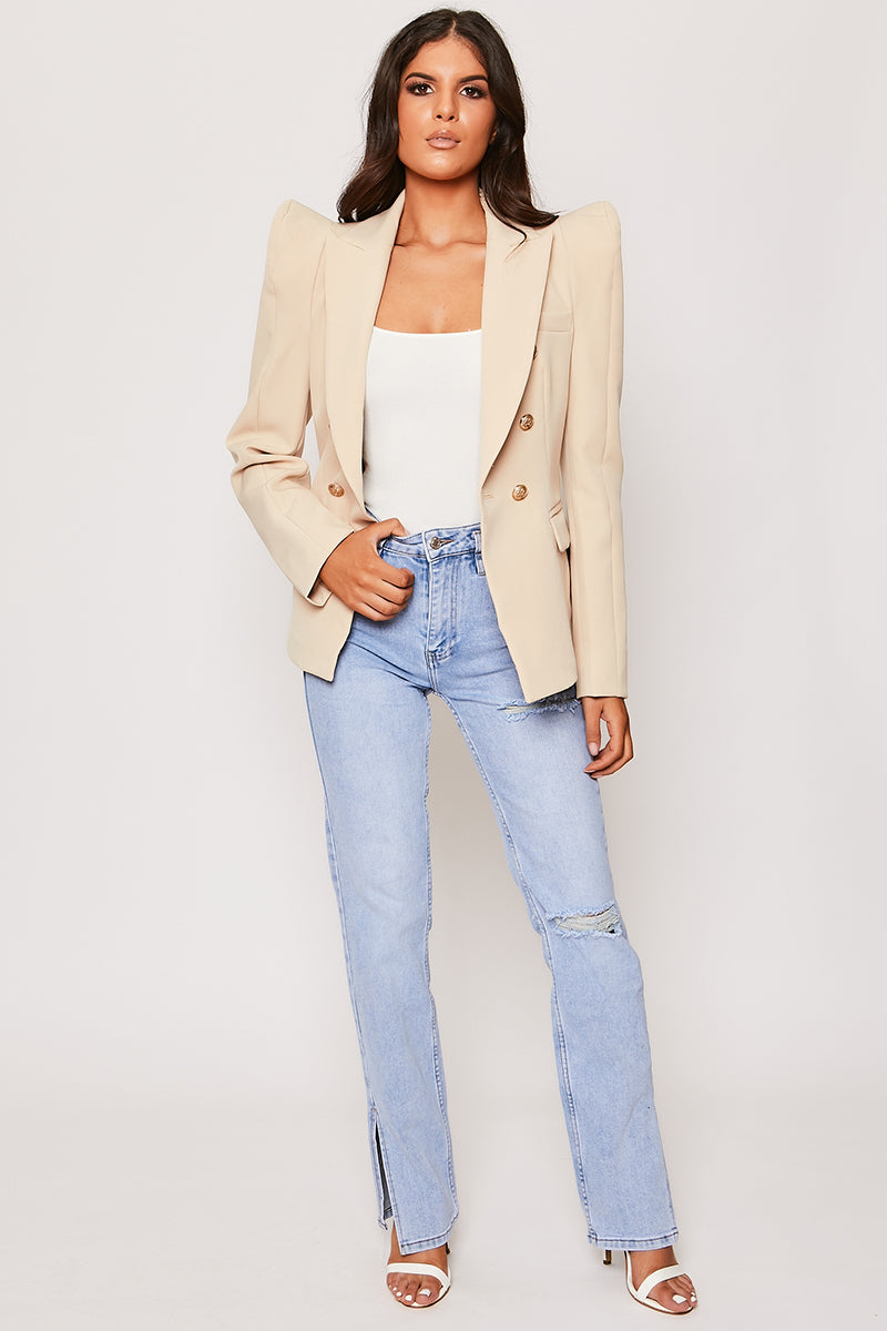 Savannah - Nude Gold Button Puff Sleeve Blazer