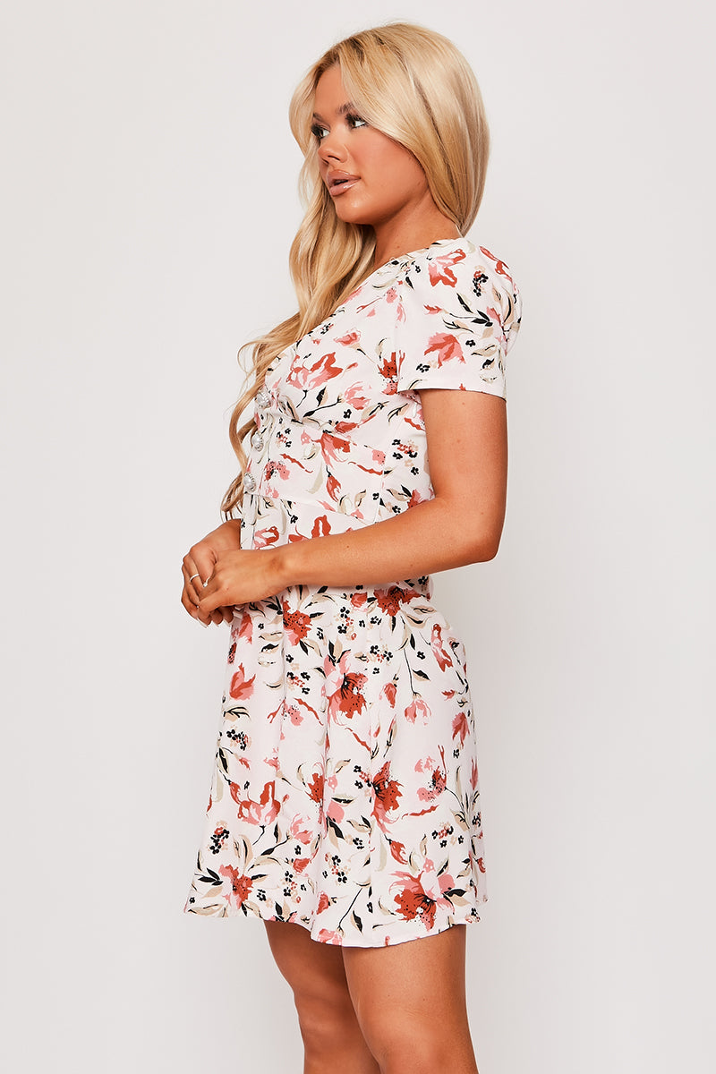 Millicent - Pink Floral Short Sleeve Mini Day Dress