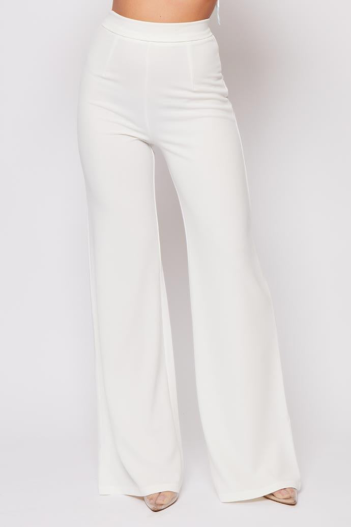 Cameron White High Waisted Wide Leg Trousers Wide Leg Trousers