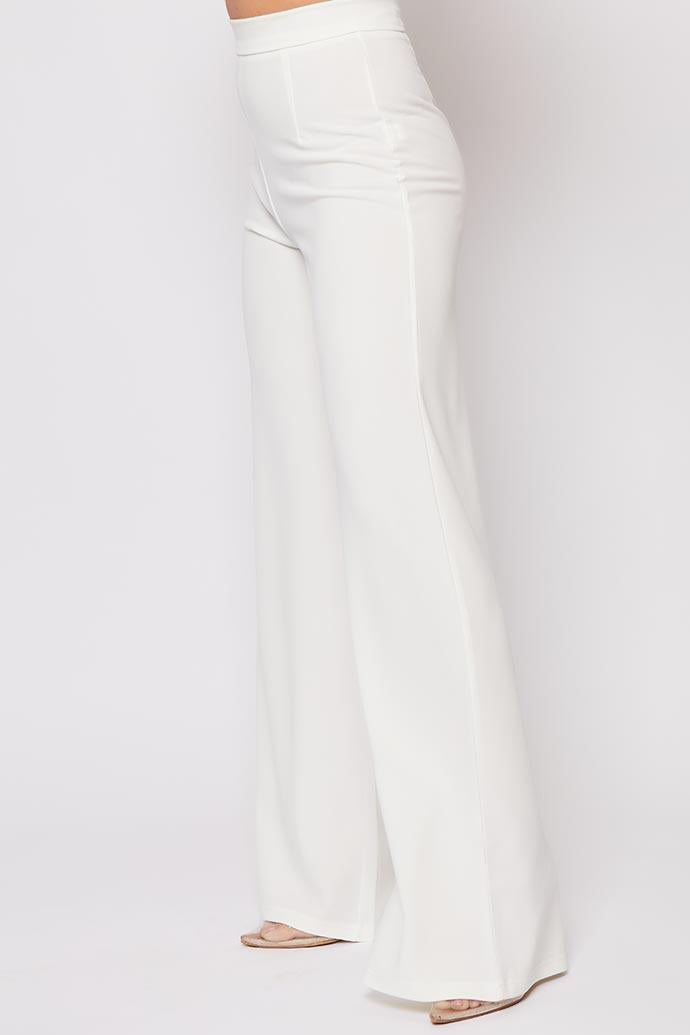 Sutton - White High Waisted Wide Leg Trousers