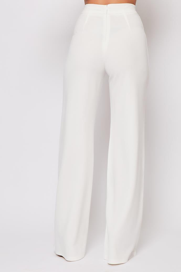 Sutton - White High Waisted Wide Leg Trousers