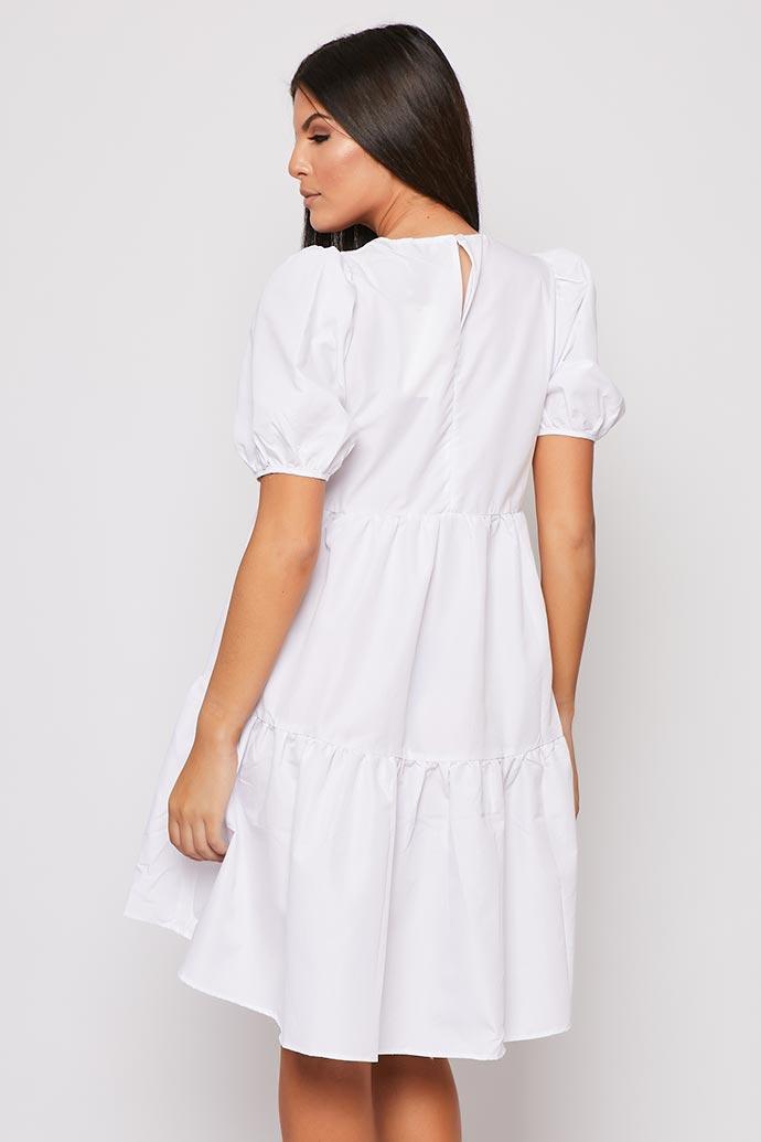 Mari - White Tiered Short Sleeve Smock Dress