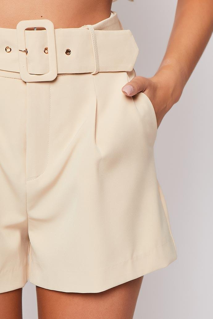 Meah - Nude High Waisted Belted Shorts