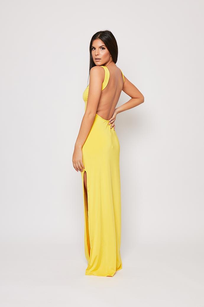 Cyprus - Yellow Backless Maxi Dress, Summer Maxi Dresses