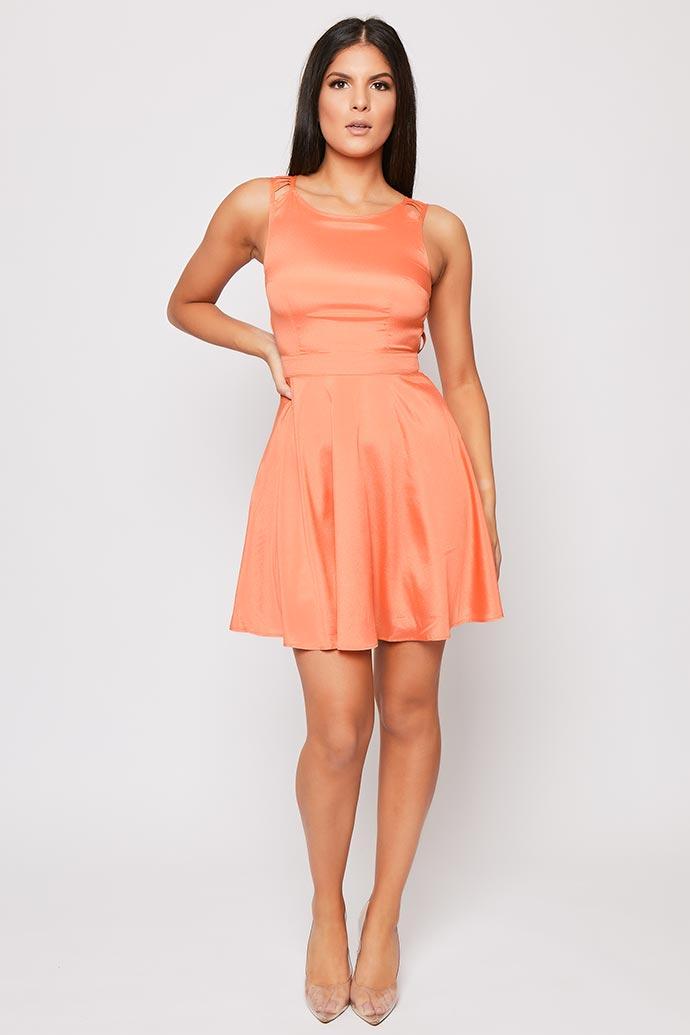 Brazil - Orange Detailed Backless Skater Dress 