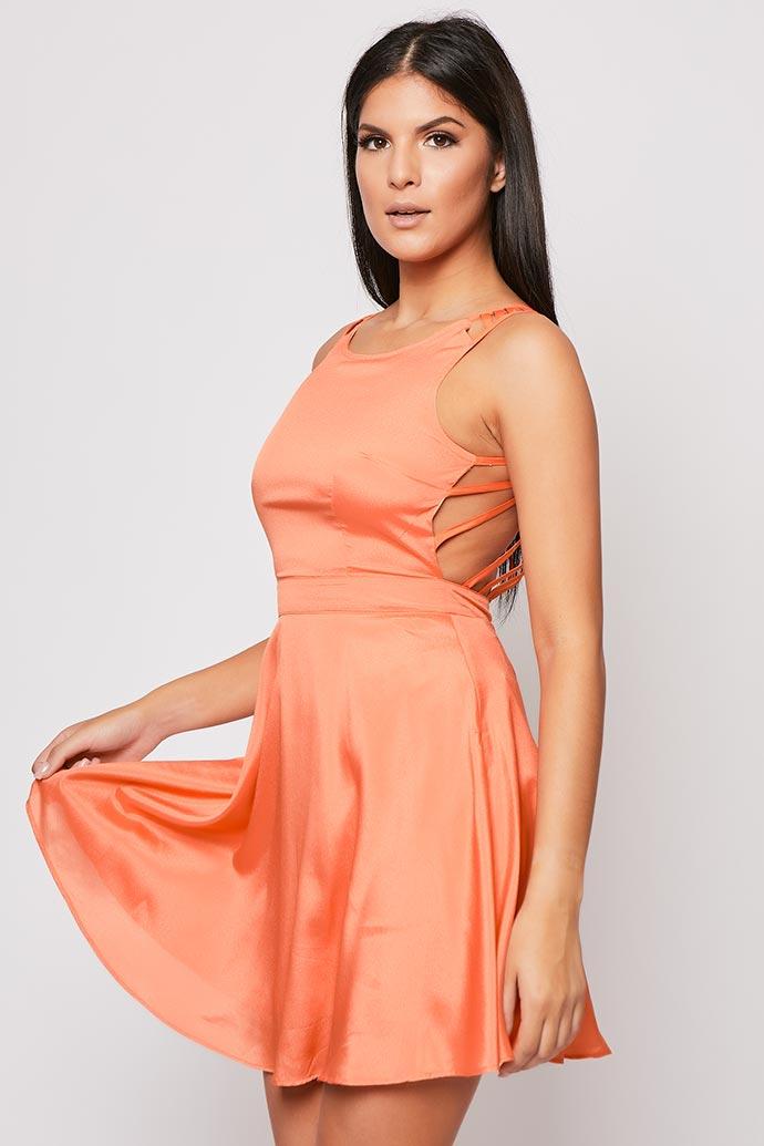 Hanalise - Orange Detailed Backless Skater Dress