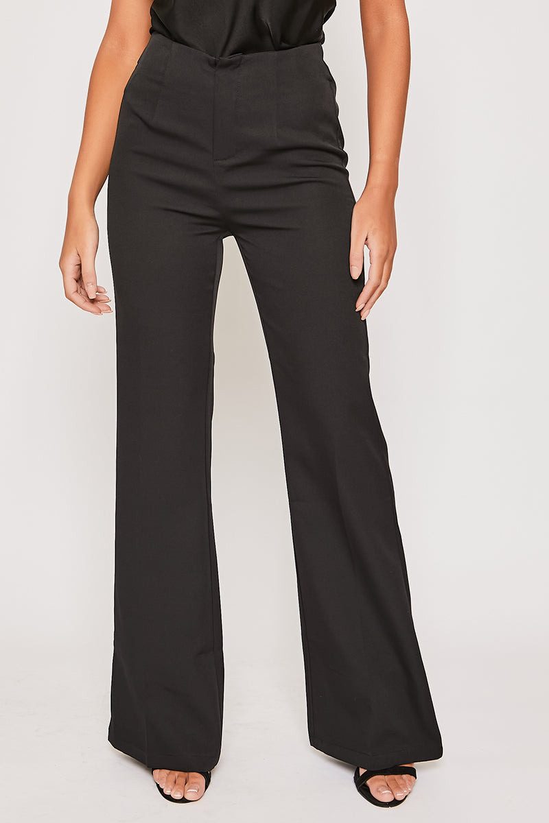 Brigitte - Black Tailored High Waisted Flare Trousers