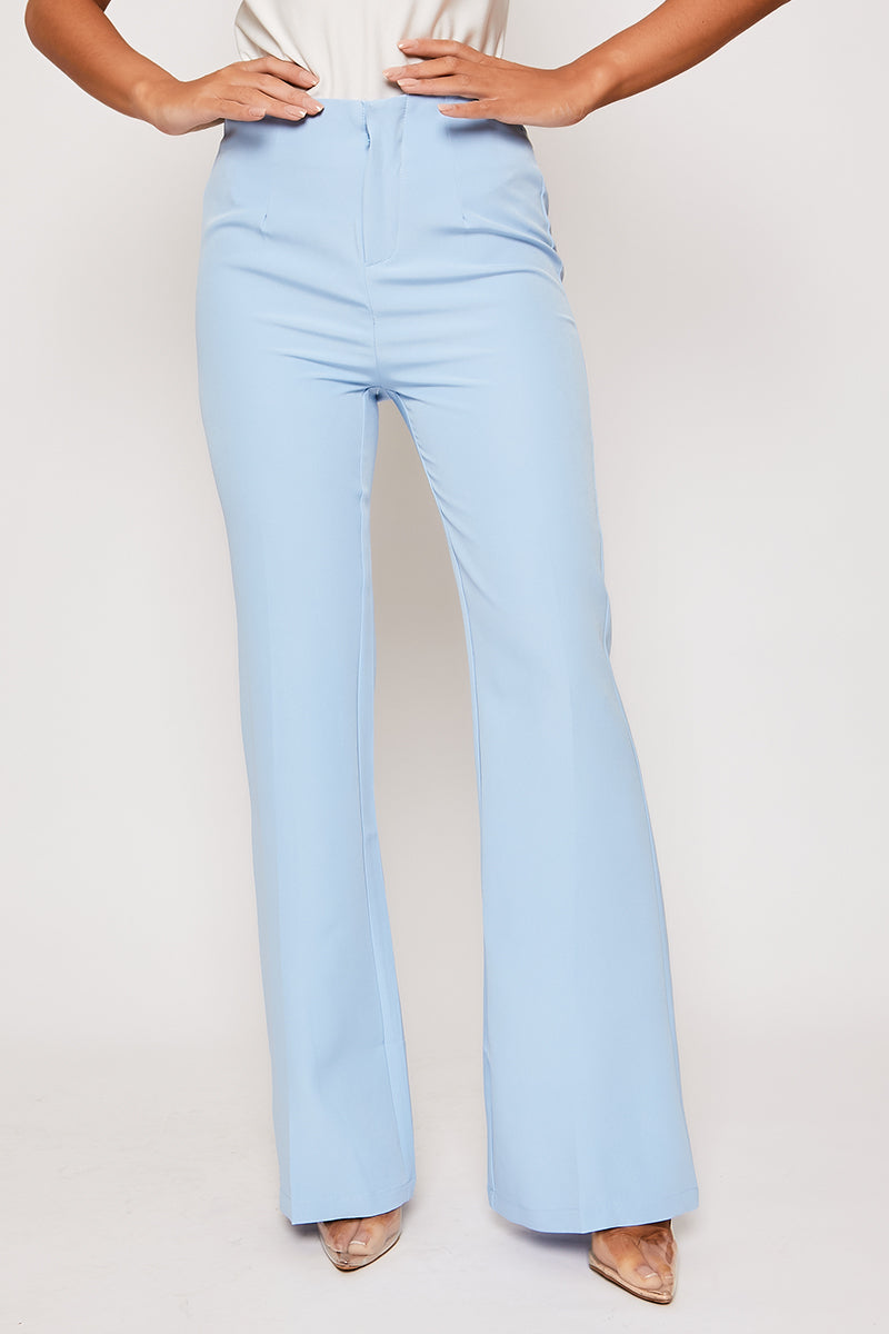 Brigitte - Blue Tailored High Waisted Flare Trousers – Miss G Couture