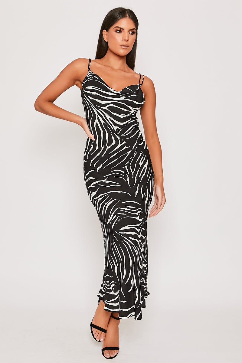 Alecea Black White Zebra Print Midaxi Dress