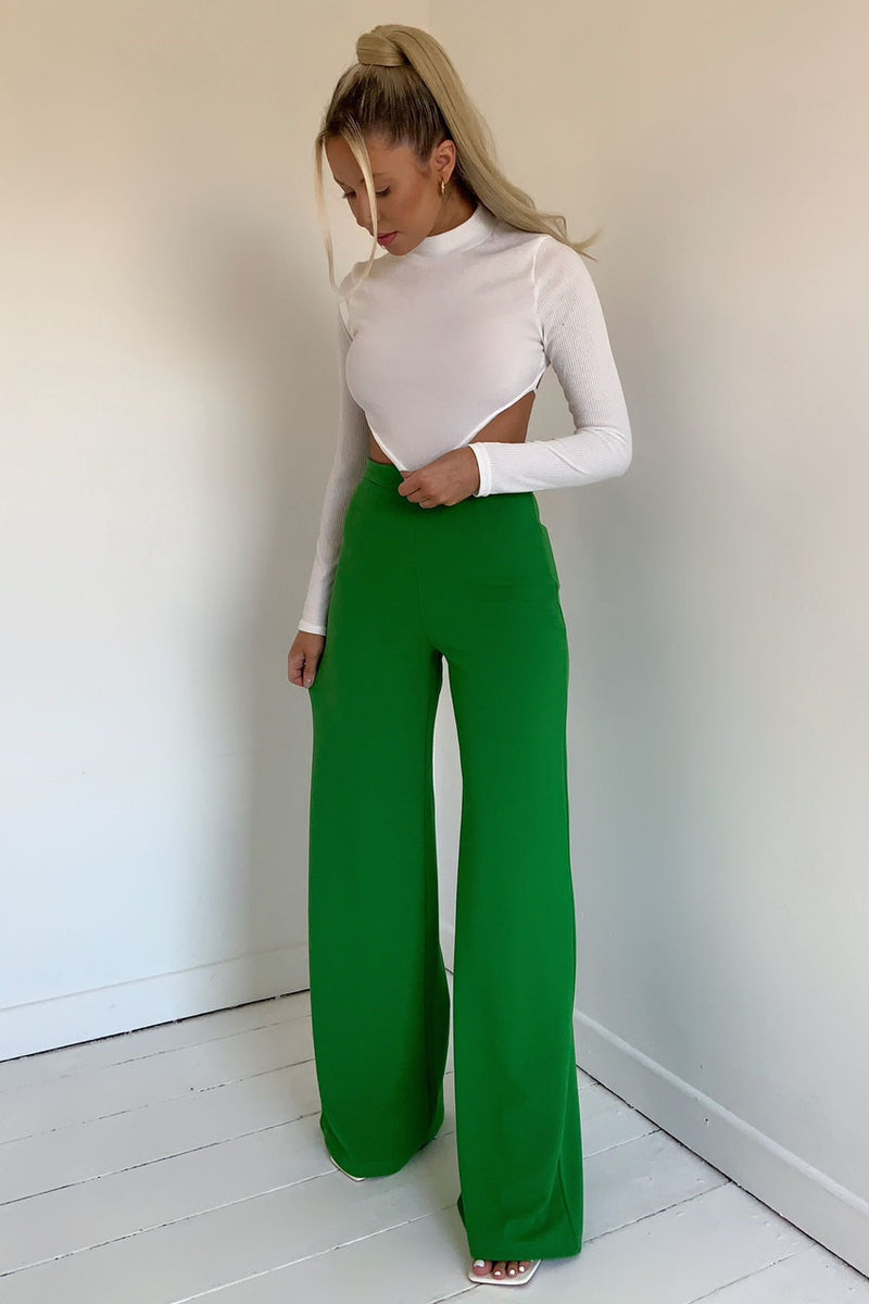 Sutton - Green High Waisted Wide Leg Trousers