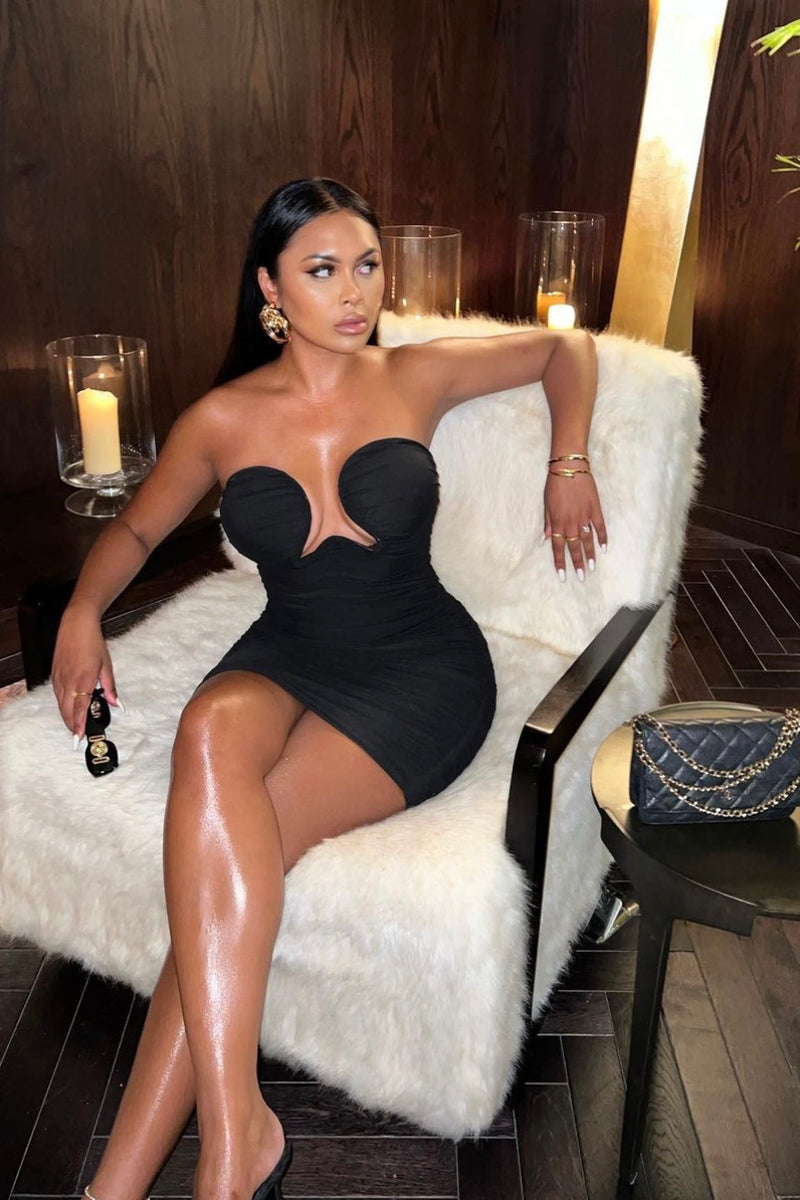 extreme mini dresses Extreme Cut Out Beaded Detail Split Leg Mini Bodycon Dress In Black | EGO US