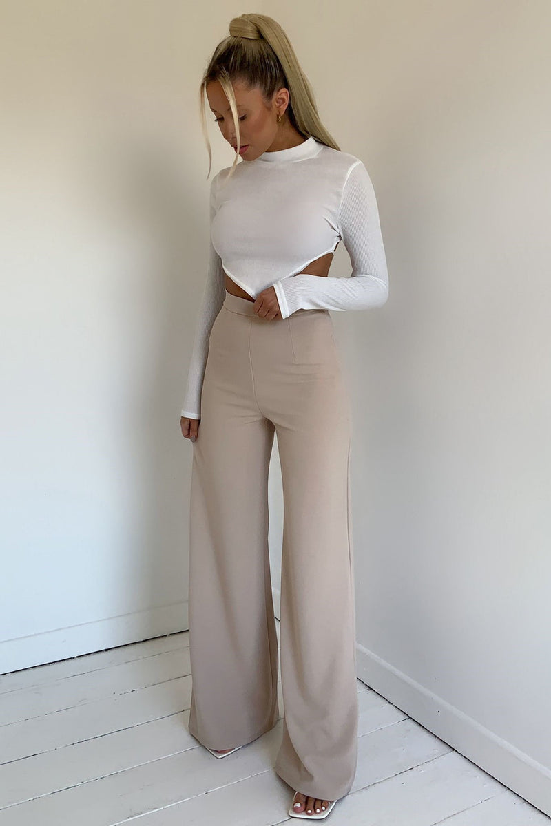 Sutton - Nude High Waisted Wide Leg Trousers