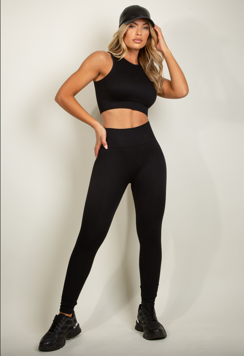 Maisie - Black Crop Top & Legging Set, Co-ordinates